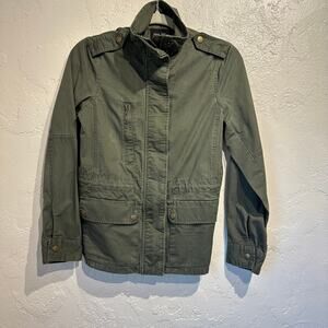 Love Tree Size Small Jacket Army Green Cotton Military Utility Chore Zip Button